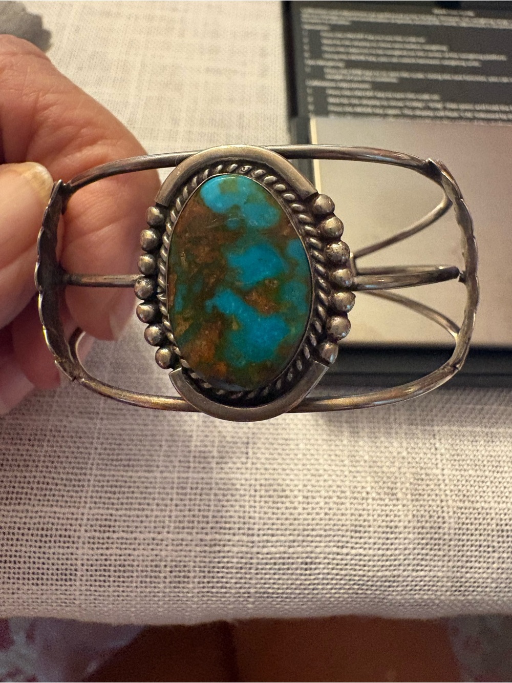 Sterling Silver Turquoise Open Cuff Bracelet - Royston Turquoise Stone